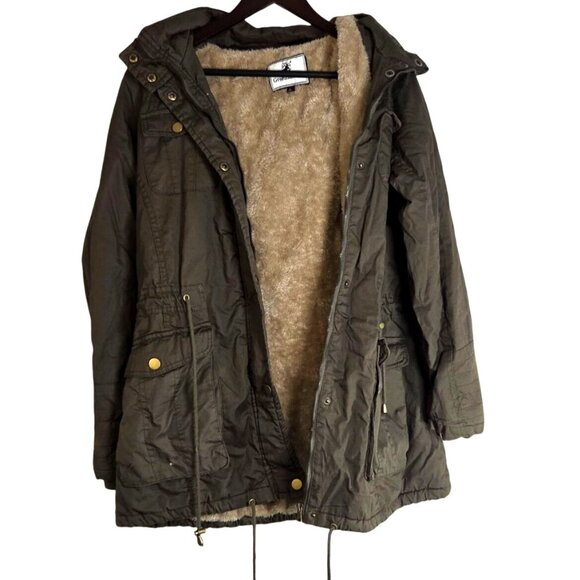 Greenlander Olive Green Fleece Lined Faux Fur Hood Anorak Parka Jacket Plus 1X - Picture 1 of 7